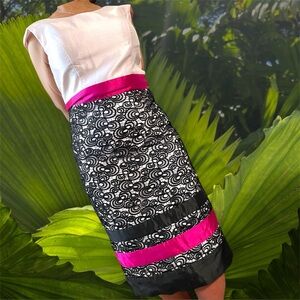 🩷 Annabelle Women’s Dress SZ:10. Elegant Embroidered Black Lace w Pink/boutique